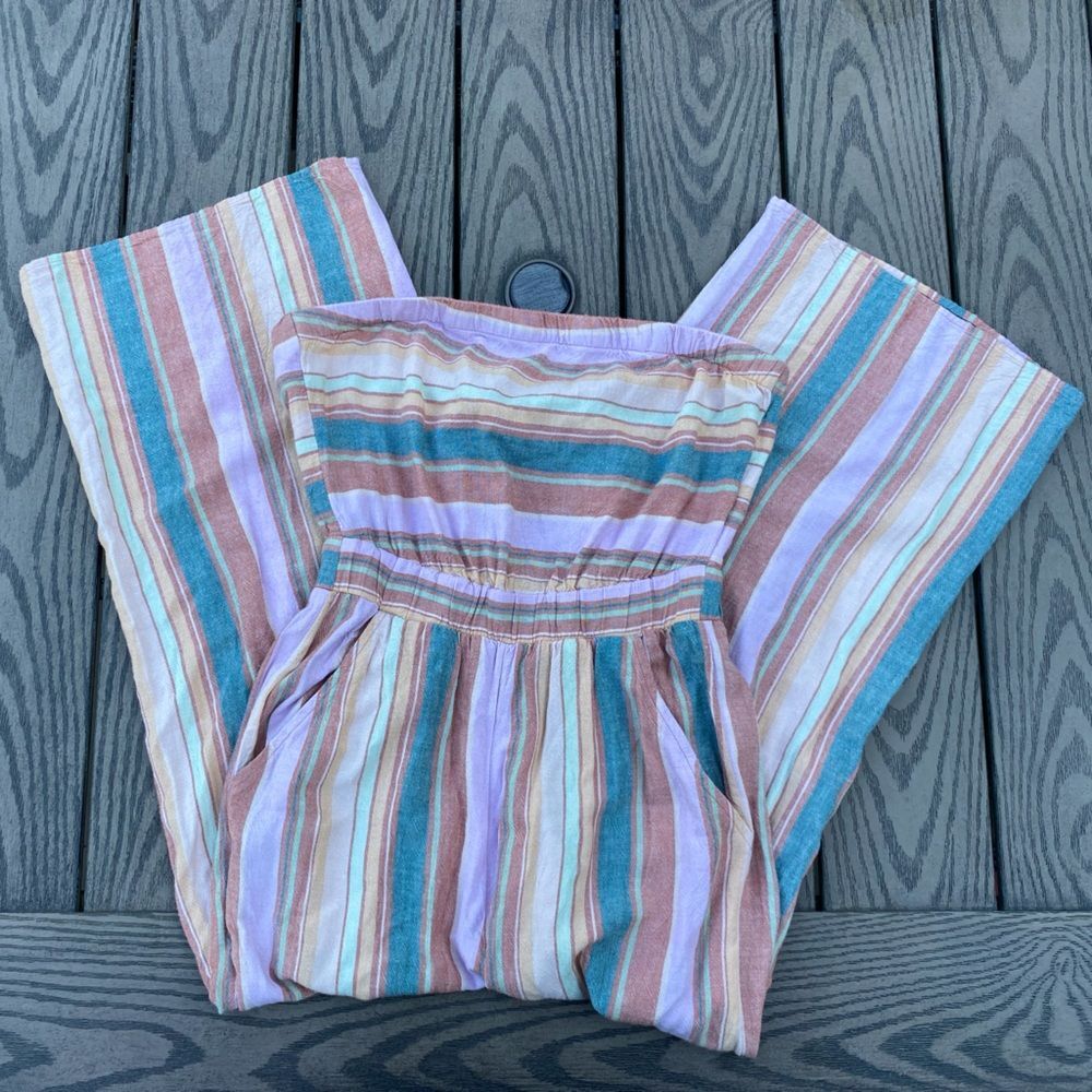 American Eagle size extra small linen blend striped jumper wide leg full length